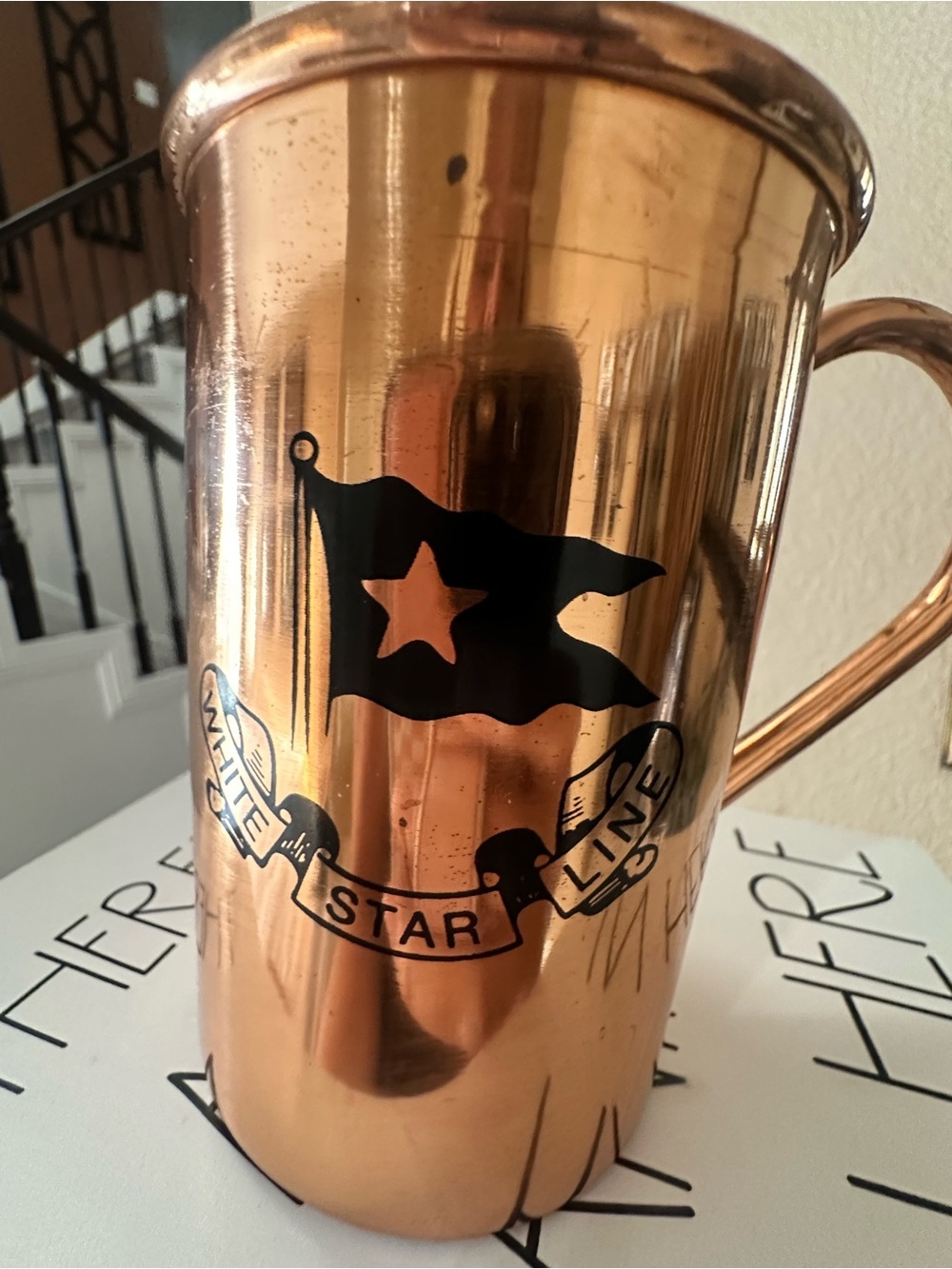 Title:
100% Solid Copper White Star Line Logo Mug Handcrafted Vintage Style - Picture 5 of 10